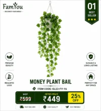 Artificial Hanging Money Plant Bail for Home & Office Decoration by FamYou