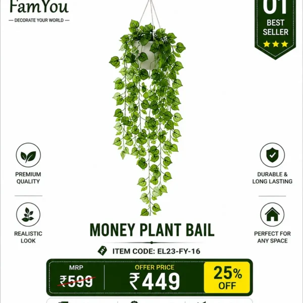 Artificial Hanging Money Plant Bail for Home & Office Decoration by FamYou