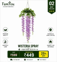 Artificial Wisteria Spray Hanging Plant with Purple Flowers for Home Decoration by FamYou