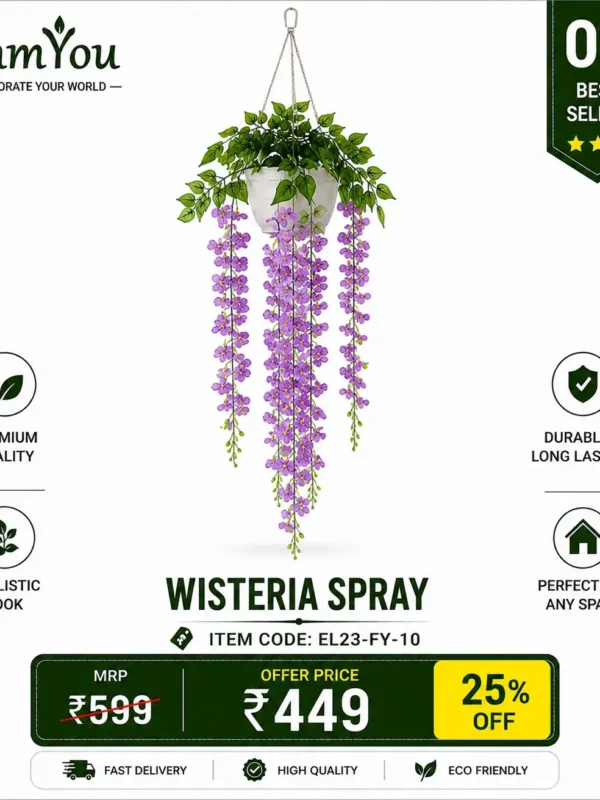 Artificial Wisteria Spray Hanging Plant Artificial Wisteria Spray Hanging Plant with Purple Flowers for Home Decoration by FamYou