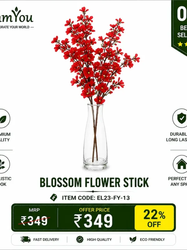 Artificial Blossom Flower Stick Artificial Blossom Flower Stick with Red Flowers for Home Decoration by FamYou