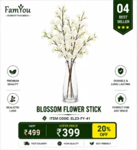 Artificial White Blossom Flower Stick with Realistic White Flowers for Home Decoration by FamYou