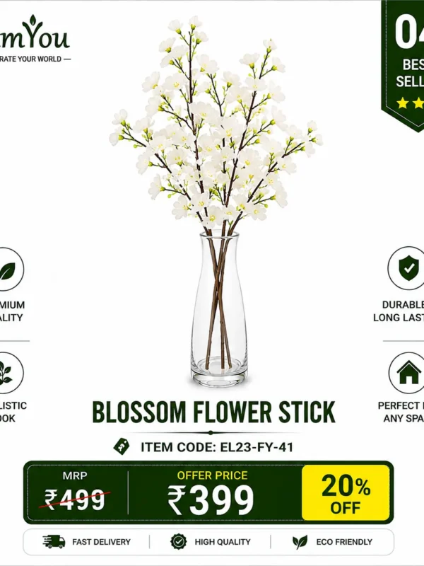 Artificial White Blossom Flower Stick Artificial White Blossom Flower Stick with Realistic White Flowers for Home Decoration by FamYou