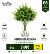 Artificial Green Bush Premium with Realistic Green Leaves for Home Decoration by FamYou