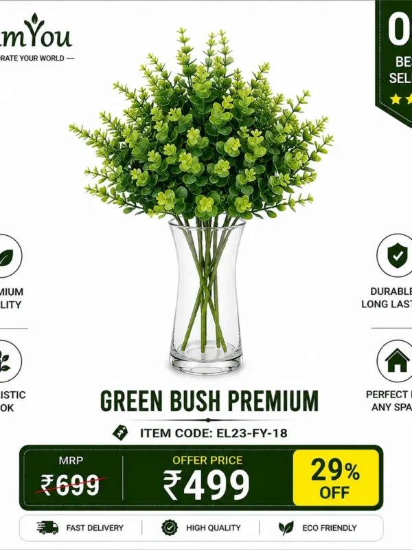 Artificial Green Bush Premium Artificial Green Bush Premium with Realistic Green Leaves for Home Decoration by FamYou