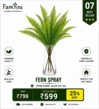Artificial Fern Spray with Realistic Green Fern Leaves for Home Decoration by FamYou
