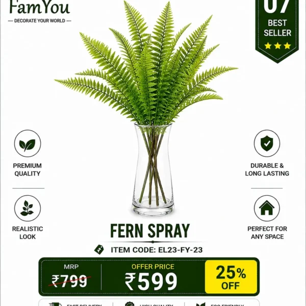 Artificial Fern Spray with Realistic Green Fern Leaves for Home Decoration by FamYou
