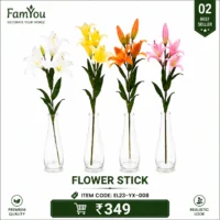 Artificial Lily Flower Stick in Glass Vase – Premium Decorative Flower by FamYou