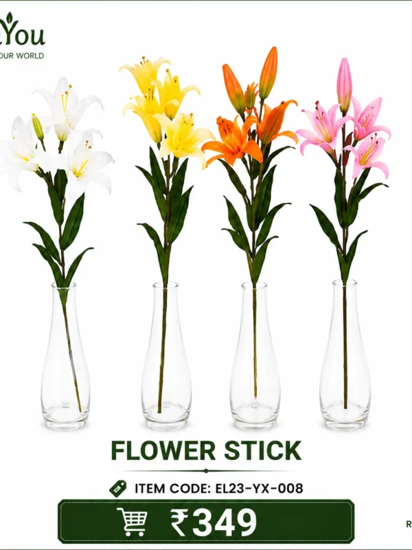 Artificial Lily Flower Stick Artificial Lily Flower Stick in Glass Vase – Premium Decorative Flower by FamYou