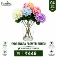 Artificial Hydrangea Flower Bunch in Glass Vase – Premium Home Decor by FamYou