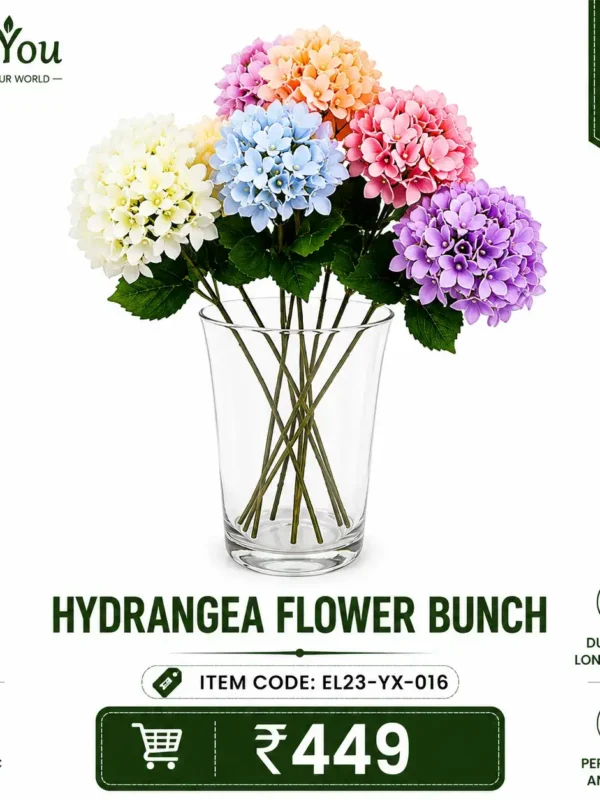 Artificial Hydrangea Flower Bunch Artificial Hydrangea Flower Bunch in Glass Vase – Premium Home Decor by FamYou
