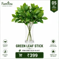 Artificial Green Leaf Stick in Glass Vase – Premium Indoor Decorative Plant by FamYou