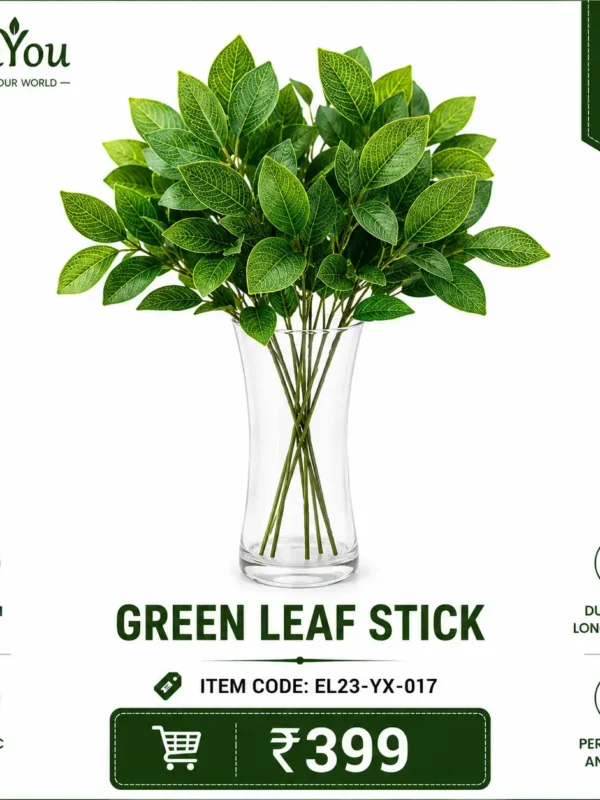 Artificial Green Leaf Stick Artificial Green Leaf Stick in Glass Vase – Premium Indoor Decorative Plant by FamYou