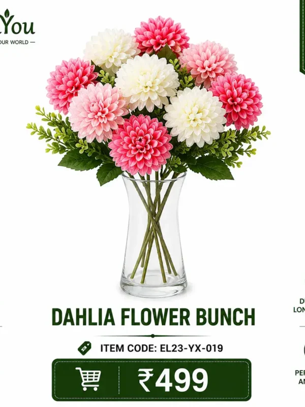 Artificial Dahlia Flower Bunch Artificial Dahlia Flower Bunch in Glass Vase – Premium Decorative Flowers by FamYou